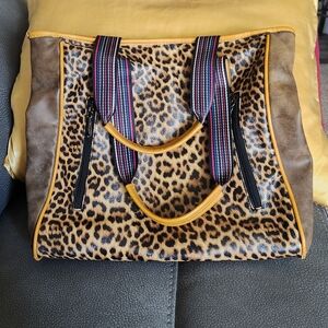Leopard Print Tote Bag with Tan Accents